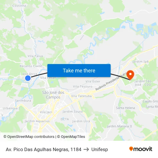 Av. Pico Das Agulhas Negras, 1184 to Unifesp map
