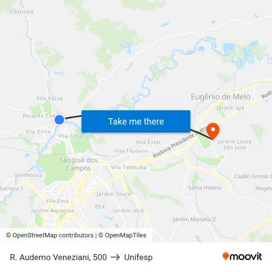 R. Audemo Veneziani, 500 to Unifesp map