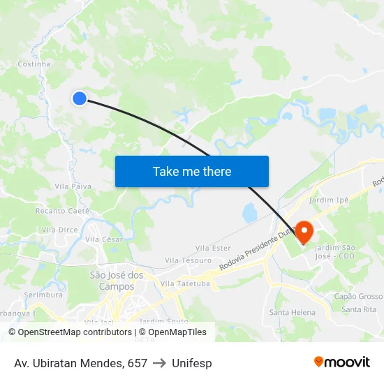 Av. Ubiratan Mendes, 657 to Unifesp map