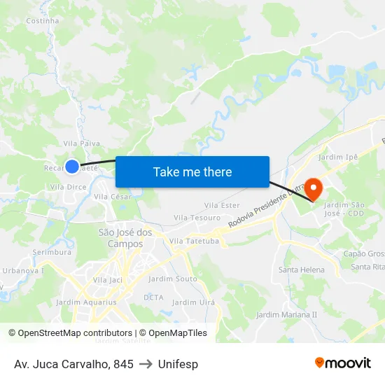 Av. Juca Carvalho, 845 to Unifesp map