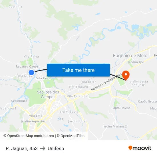 R. Jaguari, 453 to Unifesp map