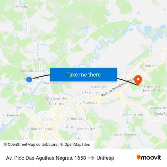 Av. Pico Das Agulhas Negras, 1658 to Unifesp map