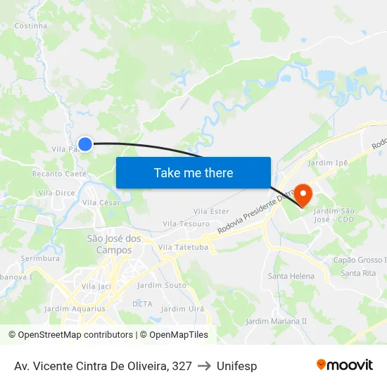 Av. Vicente Cintra De Oliveira, 327 to Unifesp map