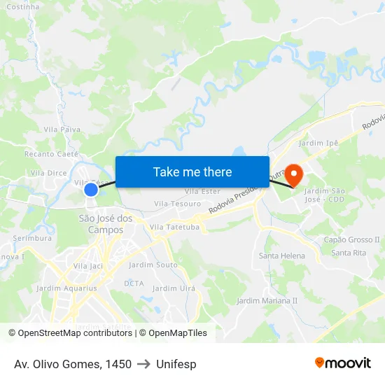 Av. Olivo Gomes, 1450 to Unifesp map