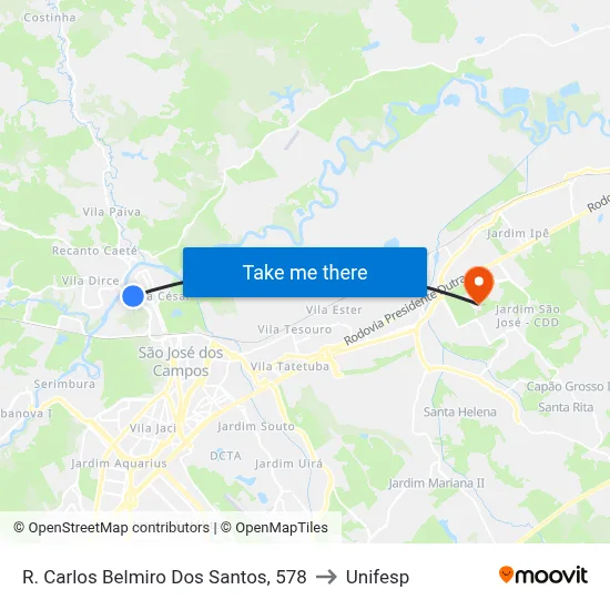 R. Carlos Belmiro Dos Santos, 578 to Unifesp map