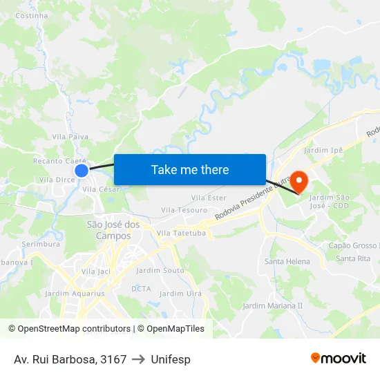 Av. Rui Barbosa, 3167 to Unifesp map
