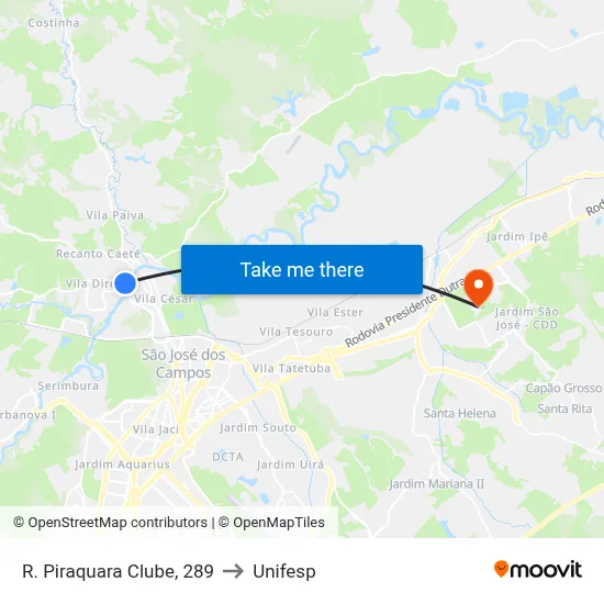 R. Piraquara Clube, 289 to Unifesp map