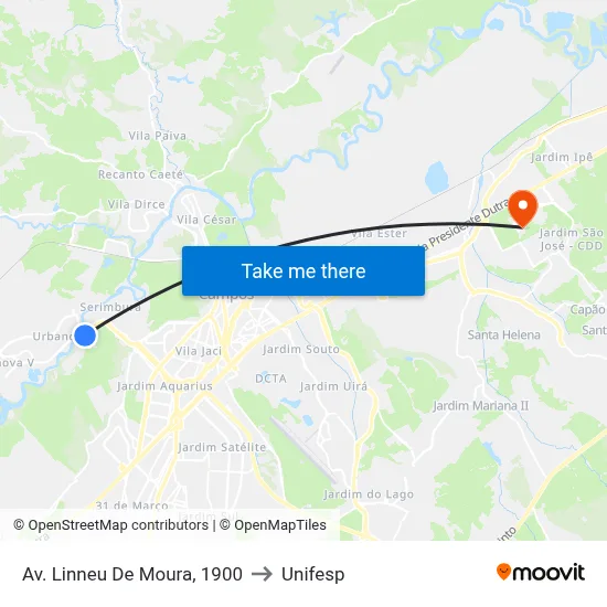Av. Linneu De Moura, 1900 to Unifesp map