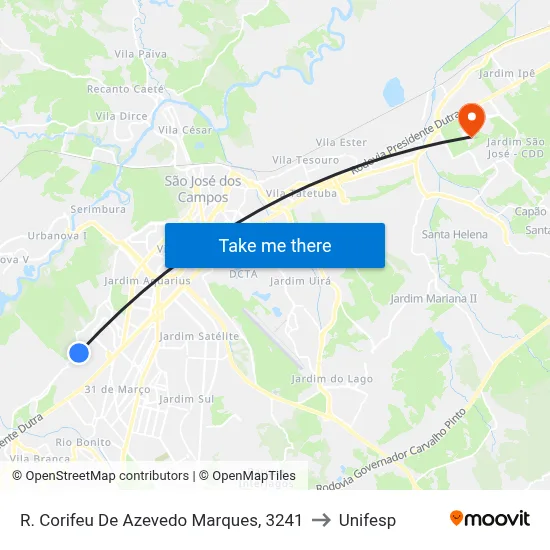 R. Corifeu De Azevedo Marques, 3241 to Unifesp map