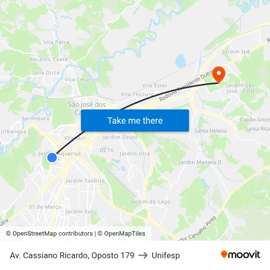 Av. Cassiano Ricardo, Oposto 179 to Unifesp map