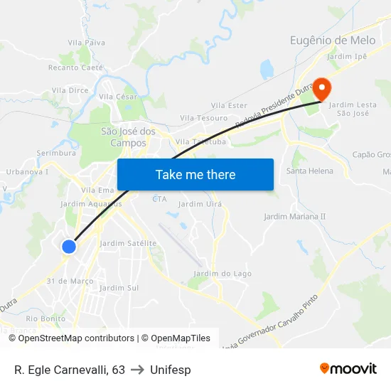 R. Egle Carnevalli, 63 to Unifesp map