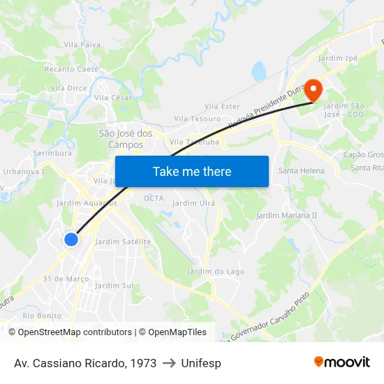Av. Cassiano Ricardo, 1973 to Unifesp map
