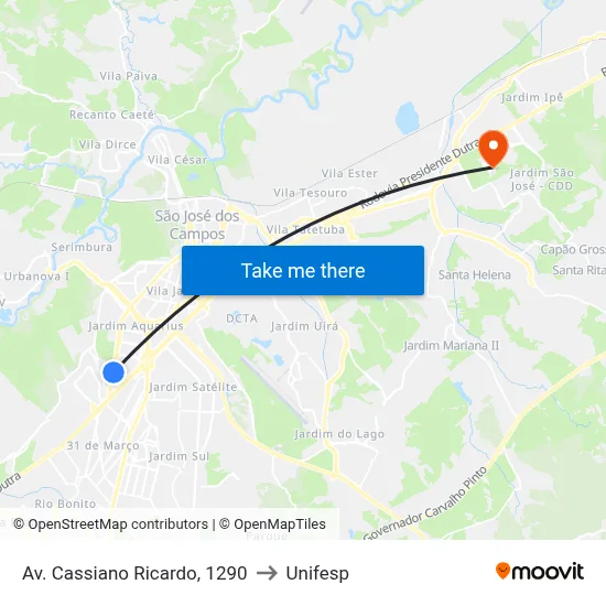 Av. Cassiano Ricardo, 1290 to Unifesp map