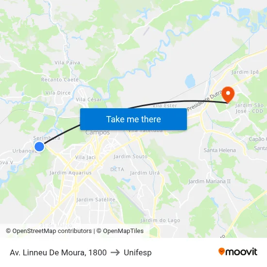 Av. Linneu De Moura, 1800 to Unifesp map