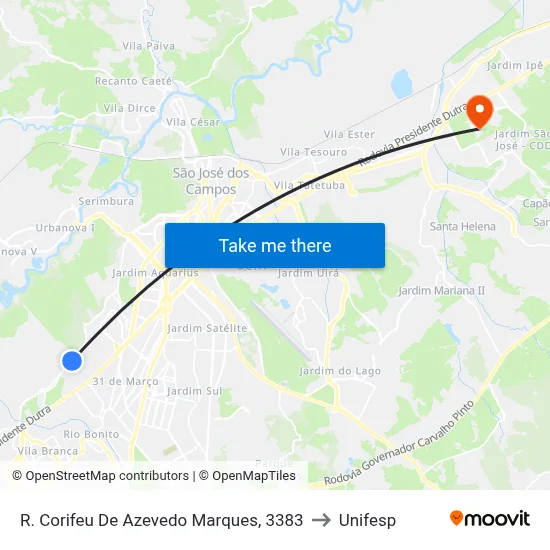 R. Corifeu De Azevedo Marques, 3383 to Unifesp map