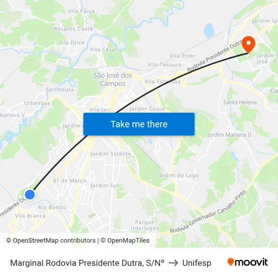 Marginal Rodovia Presidente Dutra, S/Nº to Unifesp map