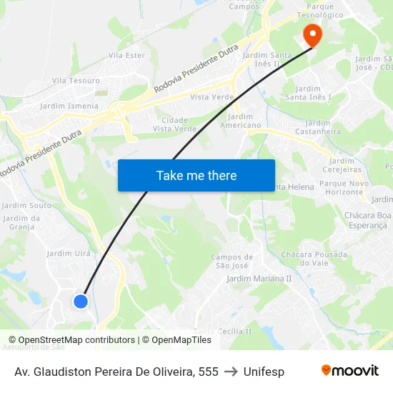 Av. Glaudiston Pereira De Oliveira, 555 to Unifesp map