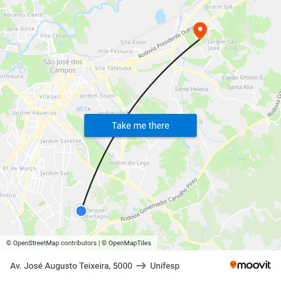 Av. José Augusto Teixeira, 5000 to Unifesp map