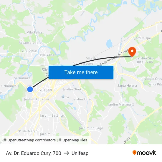 Av. Dr. Eduardo Cury, 700 to Unifesp map