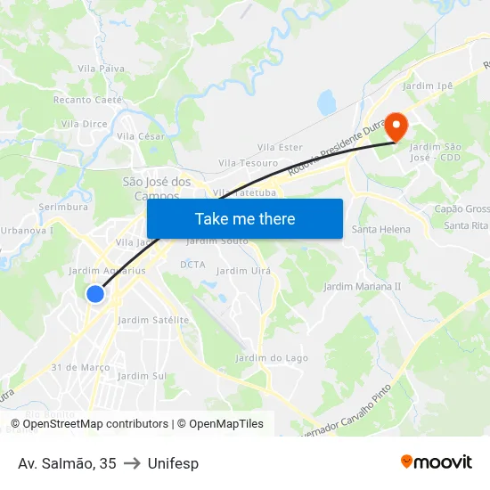 Av. Salmão, 35 to Unifesp map