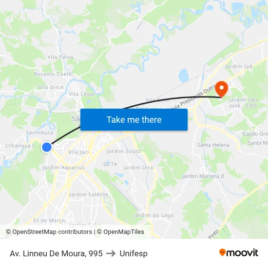 Av. Linneu De Moura, 995 to Unifesp map