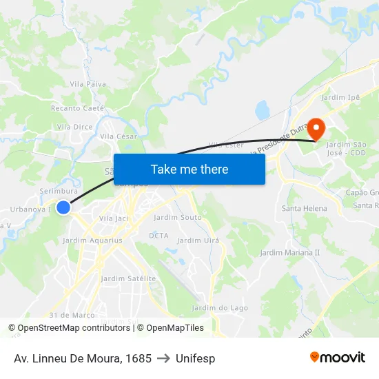 Av. Linneu De Moura, 1685 to Unifesp map