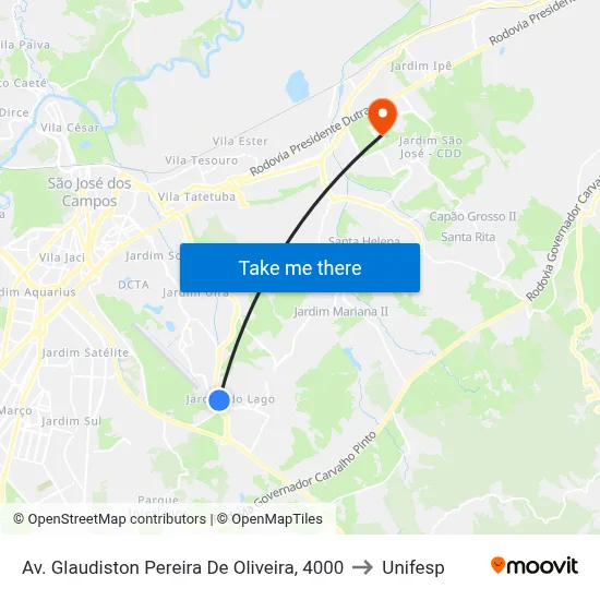 Av. Glaudiston Pereira De Oliveira, 4000 to Unifesp map