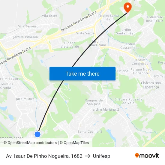 Av. Isaur De Pinho Nogueira, 1682 to Unifesp map