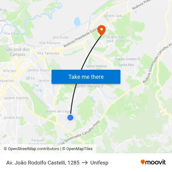 Av. João Rodolfo Castelli, 1285 to Unifesp map