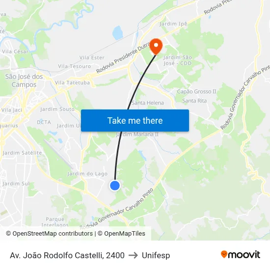 Av. João Rodolfo Castelli, 2400 to Unifesp map
