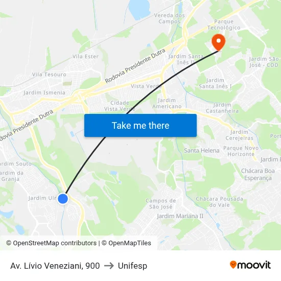 Av. Lívio Veneziani, 900 to Unifesp map
