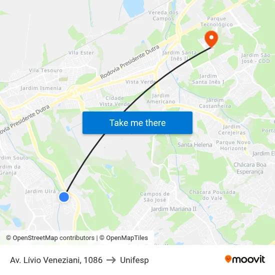 Av. Lívio Veneziani, 1086 to Unifesp map