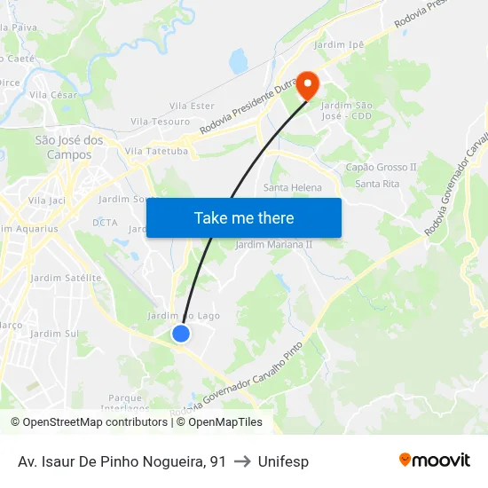 Av. Isaur De Pinho Nogueira, 91 to Unifesp map