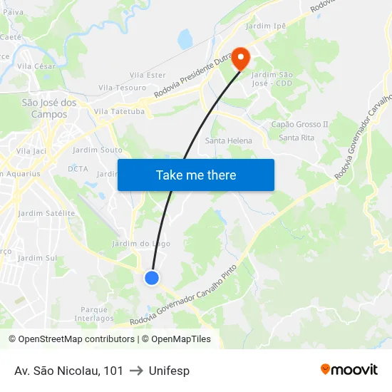 Av. São Nicolau, 101 to Unifesp map