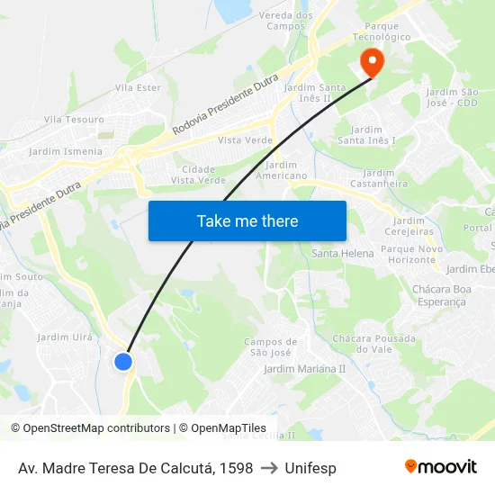 Av. Madre Teresa De Calcutá, 1598 to Unifesp map