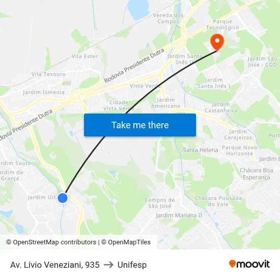 Av. Lívio Veneziani, 935 to Unifesp map