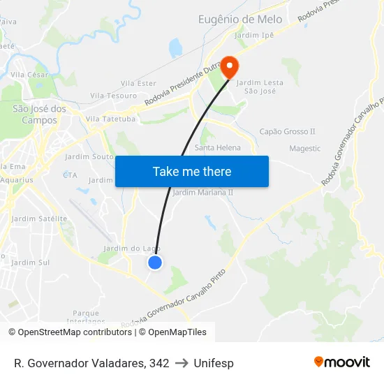 R. Governador Valadares, 342 to Unifesp map
