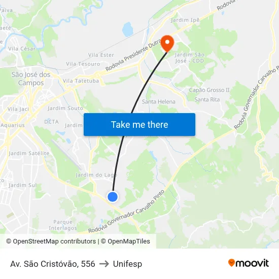 Av. São Cristóvão, 556 to Unifesp map