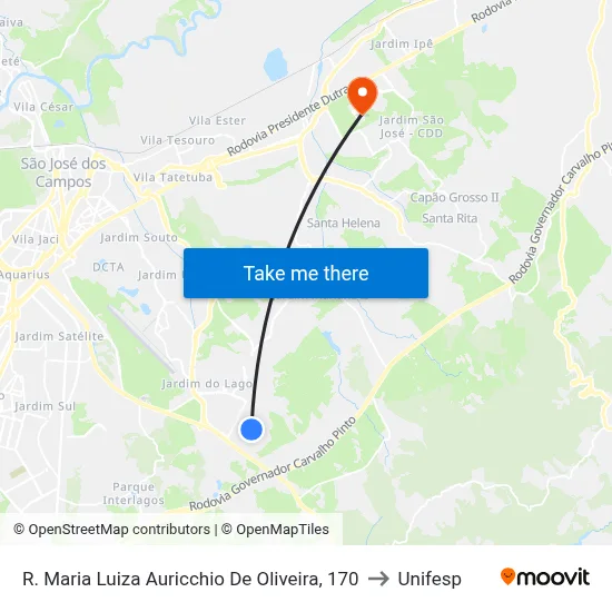 R. Maria Luiza Auricchio De Oliveira, 170 to Unifesp map