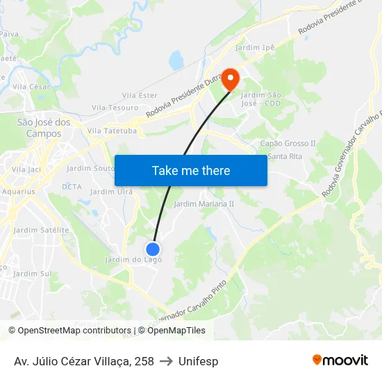 Av. Júlio Cézar Villaça, 258 to Unifesp map
