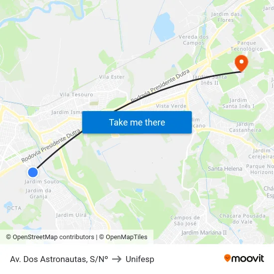 Av. Dos Astronautas, S/Nº to Unifesp map