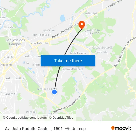 Av. João Rodolfo Castelli, 1501 to Unifesp map