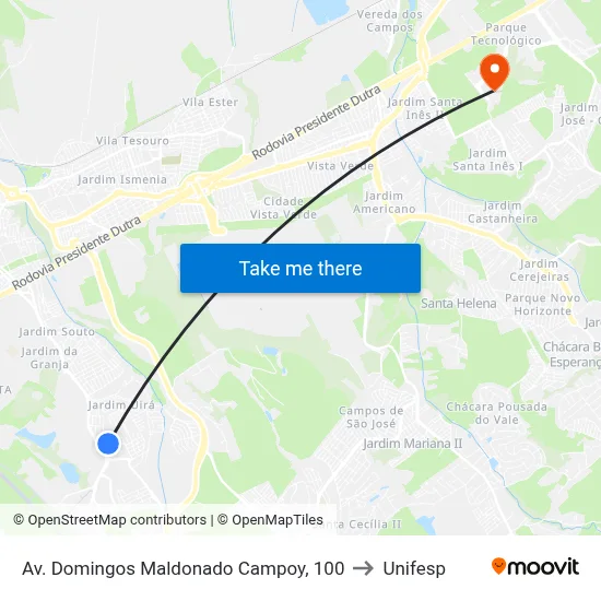 Av. Domingos Maldonado Campoy, 100 to Unifesp map