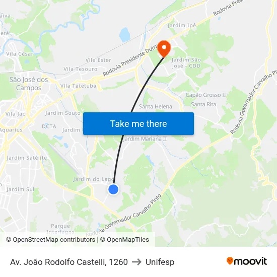 Av. João Rodolfo Castelli, 1260 to Unifesp map