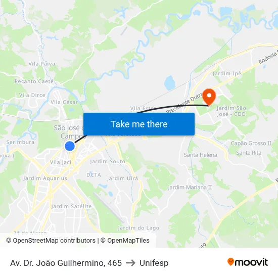 Av. Dr. João Guilhermino, 465 to Unifesp map