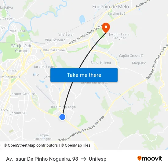 Av. Isaur De Pinho Nogueira, 98 to Unifesp map