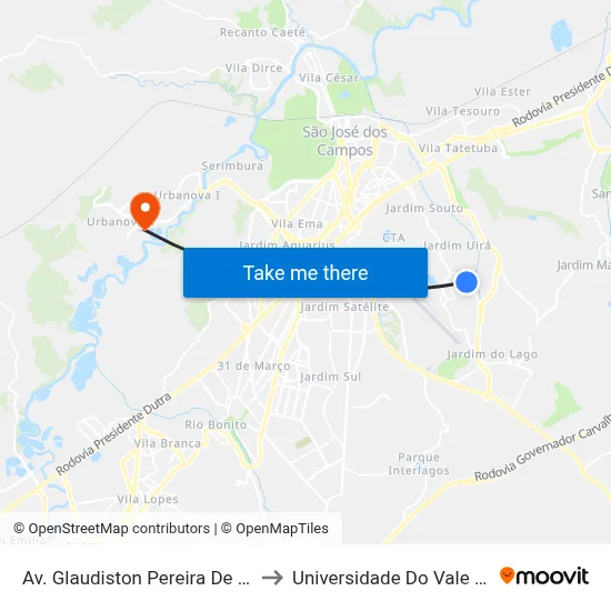 Av. Glaudiston Pereira De Oliveira, 555 to Universidade Do Vale Da Paraíba map