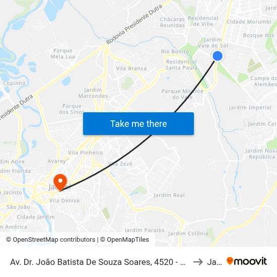 Av. Dr. João Batista De Souza Soares, 4520 - Cidade Morumbi, São José Dos Campos to Jacareí map