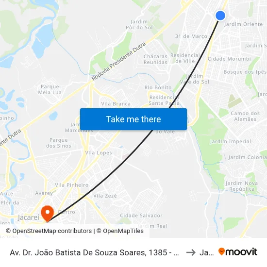 Av. Dr. João Batista De Souza Soares, 1385 - Jardim America, São José Dos Campos to Jacareí map