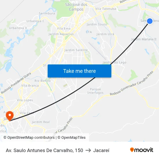 Av. Saulo Antunes De Carvalho, 150 to Jacareí map